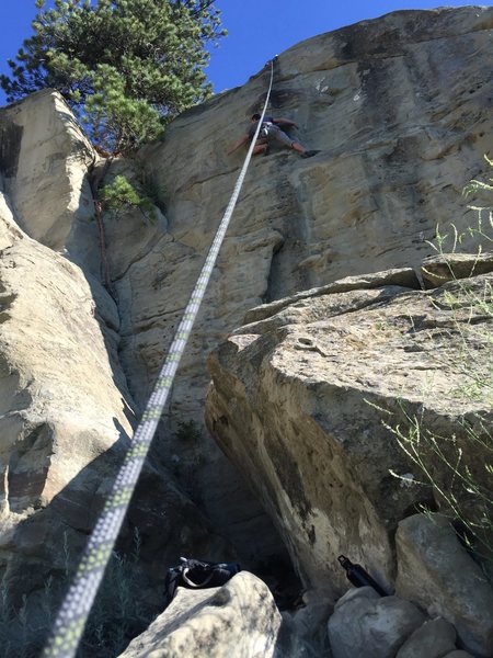 Kevin Scharfe working the first crux
