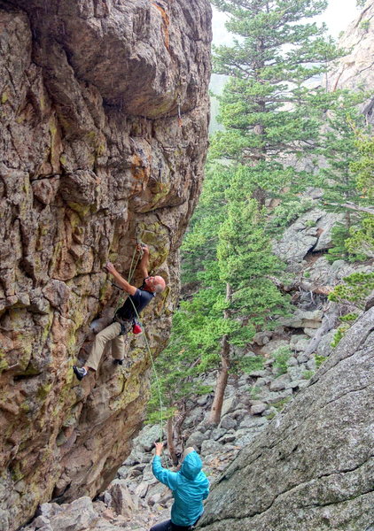 Climbing Pump during a rainstorm.  Blow up the pic, and see the rain pouring down.  The route was dry until the chains.