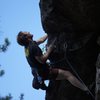 The crux roof low on the route. 