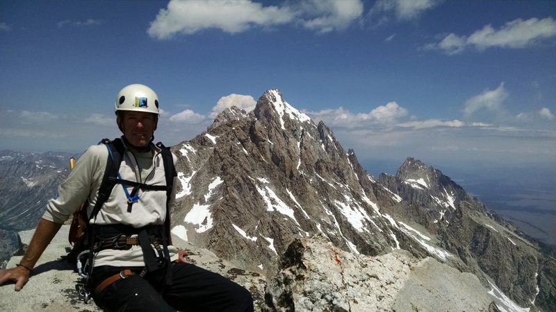 Summit of the South Teton after completing the Southern Grand Traverse in the Tetons on June 30, 2015