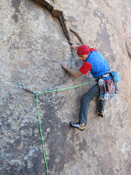 Getting started on the Schmausser Traverse. This start can be a little reachy.