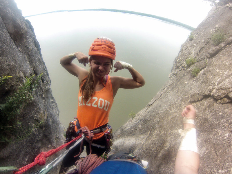 Clare on her first crack climb!