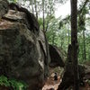 looking down crackhouse alley towards the pompadour boulder