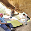 Wesley gives his older brother Bryson the critical foot beta on Meilee, at Lizard's Mouth. 