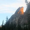 alpenglow on the SE face, as seen from camp at feather lakes