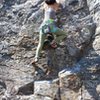 Ayaka heading up the early moves of Osprey.  This route consists of a narrow crack and tiny holds.  Seems harder than 5.10a.