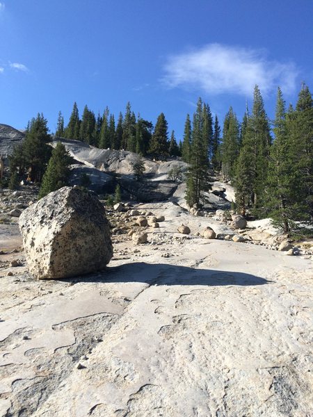 Slab and boulders lead the way to Dark Side Dome. When you see them, start hiking up hill!