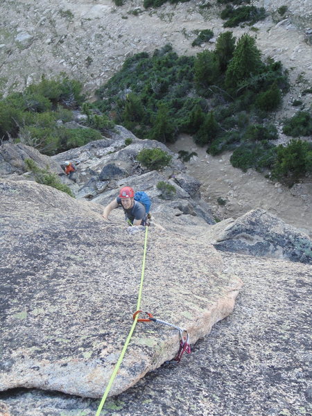 Matt climbing up zig zag flakes.  Fun!