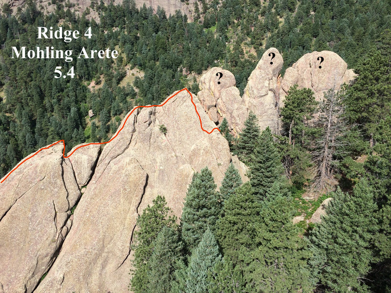 Upper ridge. Not sure about 3 marked "summits". Looked ok, but we did not do them. There is a higher summit further uphill that is 5.2 on south ridge and a class 2 walkoff to the north.