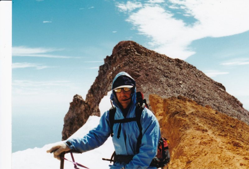 Randy Chalnick  just above the red banks band with thumb rock in backround on Mnt. Shasta Ca. Sept. 1997