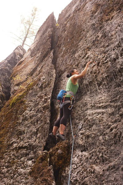 Jules on 1st ascent<br>
