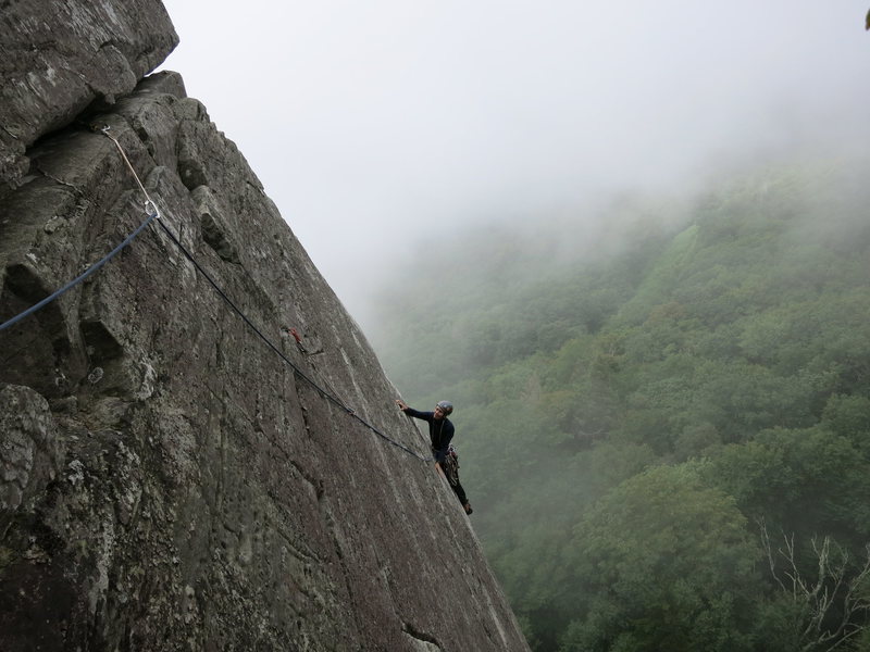 Joselyn Todd is at the last traverse on the first pitch.