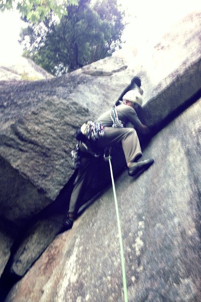 JP busting the roof move, pitch 2, GM route