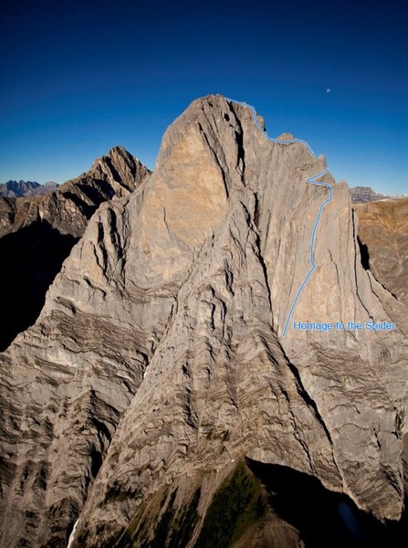 Mount Louis with the line of Homage to the Spider shown