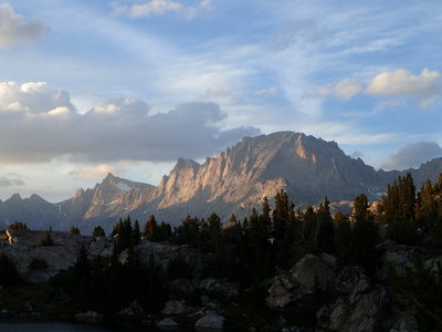 East side of Titcomb Basin (Helen, Sacajawea and Fremont Peaks) from above Island Lake.