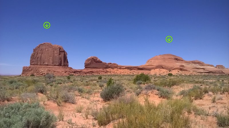 Tombstone Butte is on the far left and Canyon Point Butte is on the far right of the ridgeline.