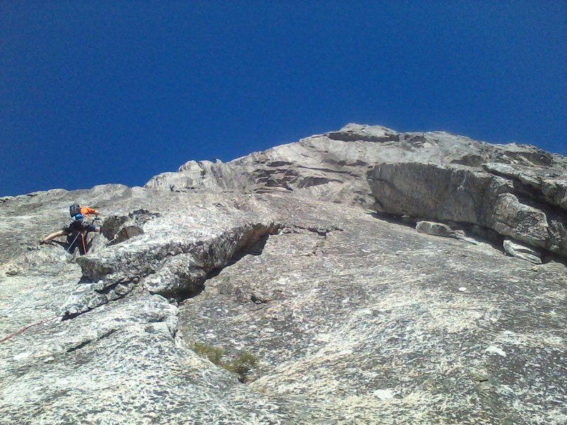 Dan Honneyman on Pitch 1 start. Dike Route, Castle Crag.