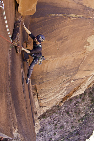 Nik Mirhashemi on the crux of pitch 3. 