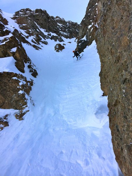 Dr. Sam Inouye enjoying jump turns through the crux