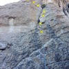 Crux is between bolts 4 and 5 as you transition across the crack. 