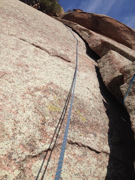 Looking up at the layback section.