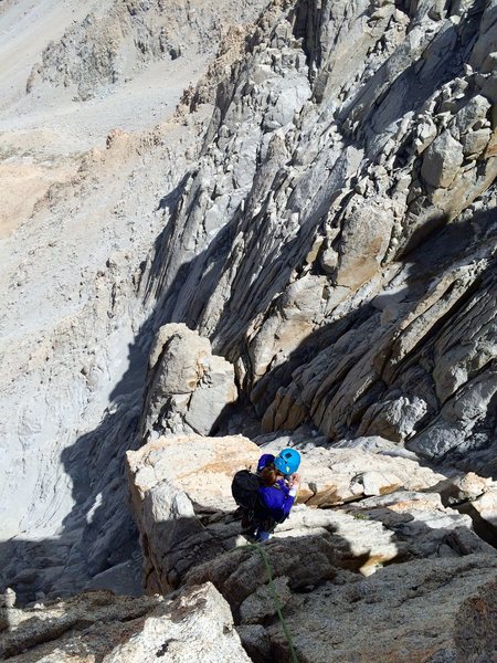 Amy Ness enjoying the view atop the 4th tower on Langley's North Arete V 5.10a