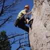 Steve at the first crux