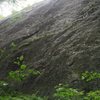 From where the trail intersects the wall. Gully that skirts the cliff before the pinnacles to the right is just right of here.