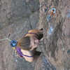 My daughter Kira on the crux of Jungle Mountaineering.