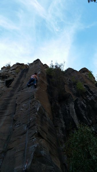 Max Tepfer attempts the first onsight. Here he's dealing with a cruxy transition around the corner. 