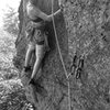 Torie on the first bolted ascent of the route. If it feels slippery its probably from all the elbow grease she left on it when she was scrubbing it clean ;)