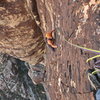 Jack Brennan nearing the top of the fourth pitch of Refried Brains.