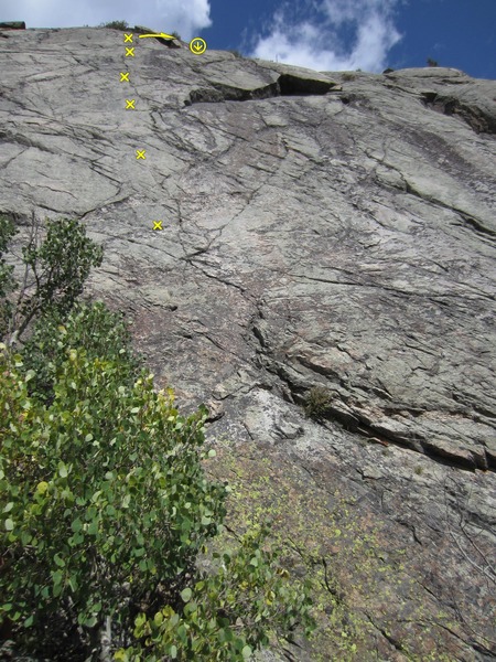 DBT is easy to find, the left of 2 bolted routes on the dome's West Face.