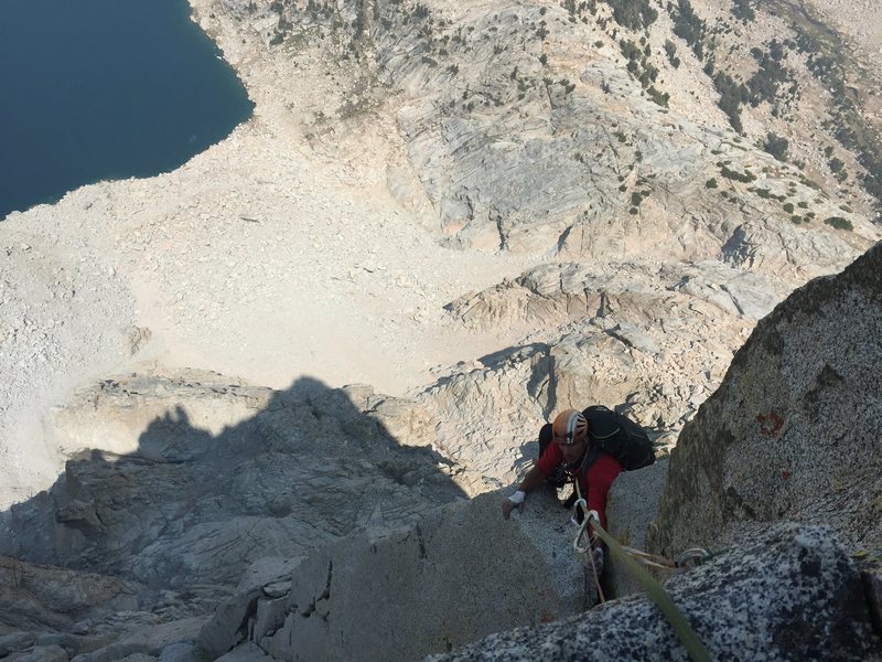 approaching the belay ledge after a whole bunch of OW climbing on Pitch 7