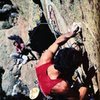 Mark Van Horn on <em>Here's to Future Ways</em> (5.12b), Elevenmile Canyon.<br>
<br>
Photo by Dan Heidenreich.