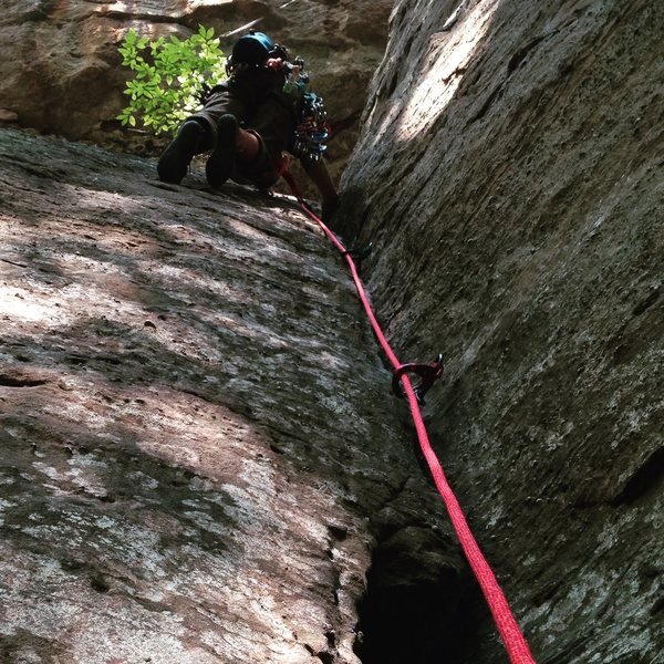 Kyle on his first trad lead in the Red