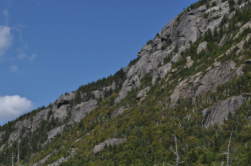 West end crag and route of old gully trail.