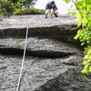 In the crack of "The Green Mile" (climb starts in corner to the right, out of the photo)