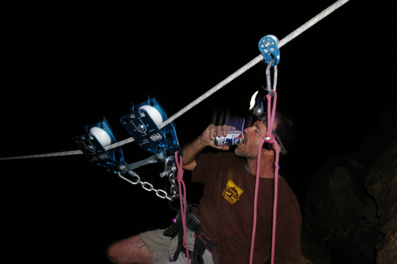 Jon DeBoer performing tyrolean shenanigans.