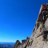 Climbing up below the Narrows on Long's.