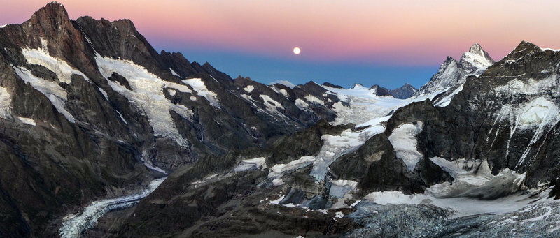 Full Moon over Schreck Horn. View from Mittellegi Hut.