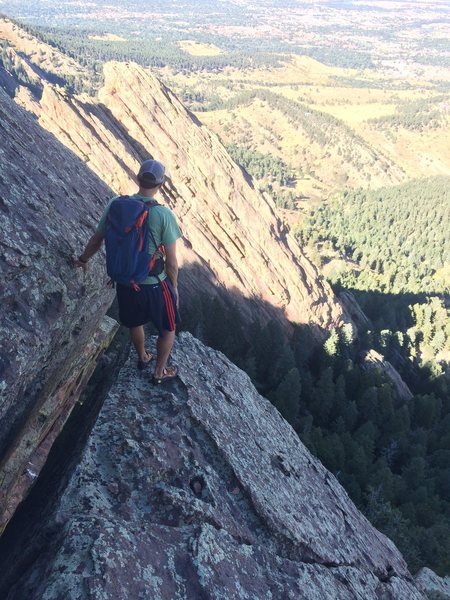 Awesome ledge before the final bit to the top.