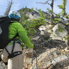 Angela Hawse belaying Erica Engle up the 2nd pitch on an AMGA course.