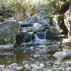 Beautiful falls and pool where the HIKING trail crosses the stream, about a 1/4 mile below the cliff. Turn off.