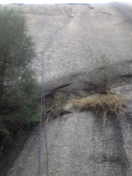 The rope is on the route, showing the bottom.