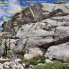 Demonology Cliff showing the Demonology dihedral and adjacent climbs.