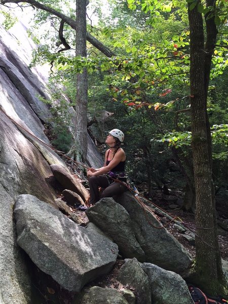 Charleen belaying attentively.