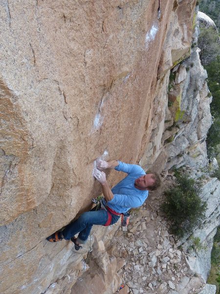 Vince setting up for the crux moves