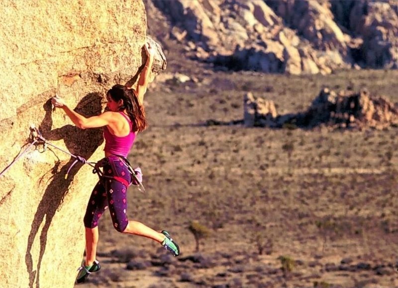 Sylvia Mireles on Sole Fusion (5.12b), Joshua Tree NP
<br>

<br>
Photo by John Mireles