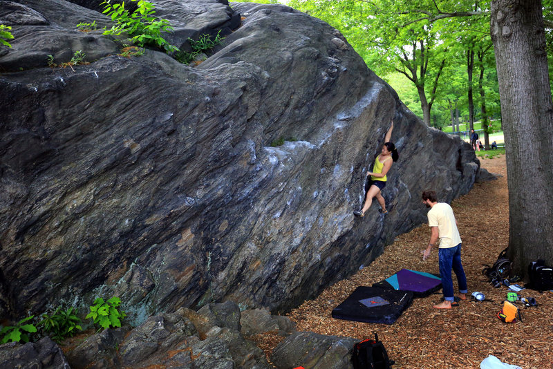 Unknown climber working The Flake V1 - East Face - Rat Rock